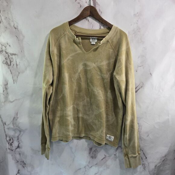 BDG Shirt Mens Medium Yellow Thermal Waffle Tie Dye Long Sleeve Notch Urban UO - Picture 1 of 12